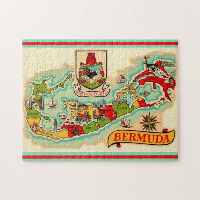 Gammal klassisk Bermuda Karta 11 x 14 Pussel (Horisontell)