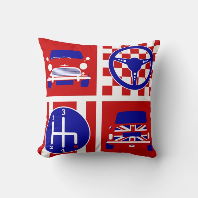 Gammal klassisk British Mini Motoring Cushion Kudde (Framsida)