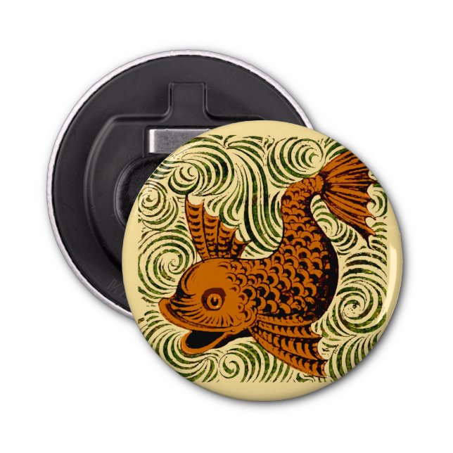 Gammal konst i fiskantique Tile Flasköppnare (Framsidan)