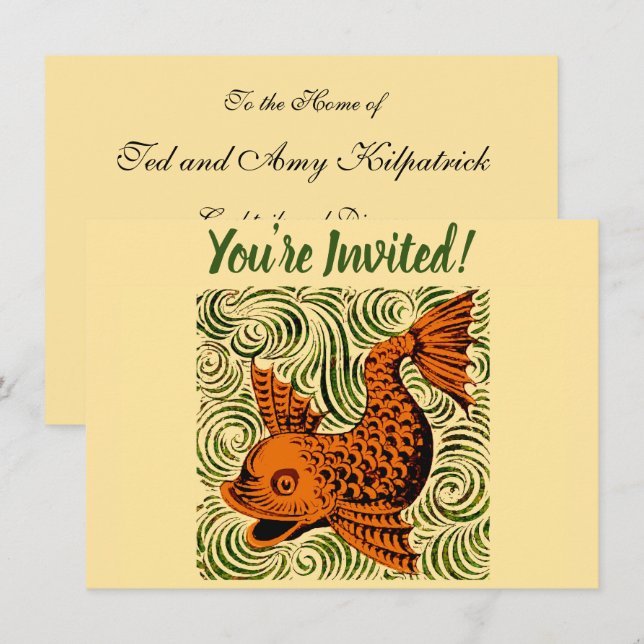 Gammal konst i fiskantique Tile Inbjudningar (Fram/baksida)