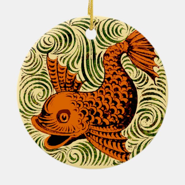 Gammal konst i fiskantique Tile Julgransprydnad Keramik (Baksidan)