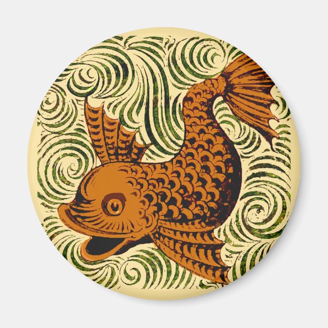 Gammal konst i fiskantique Tile Magnet (Framsidan)