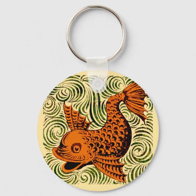 Gammal konst i fiskantique Tile Nyckelring (Framsida)