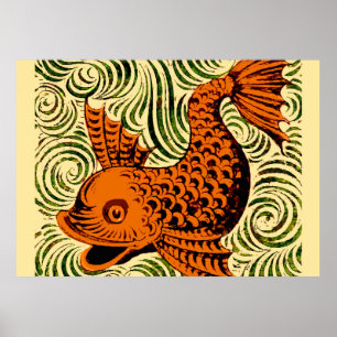 Gammal konst i fiskantique Tile Poster