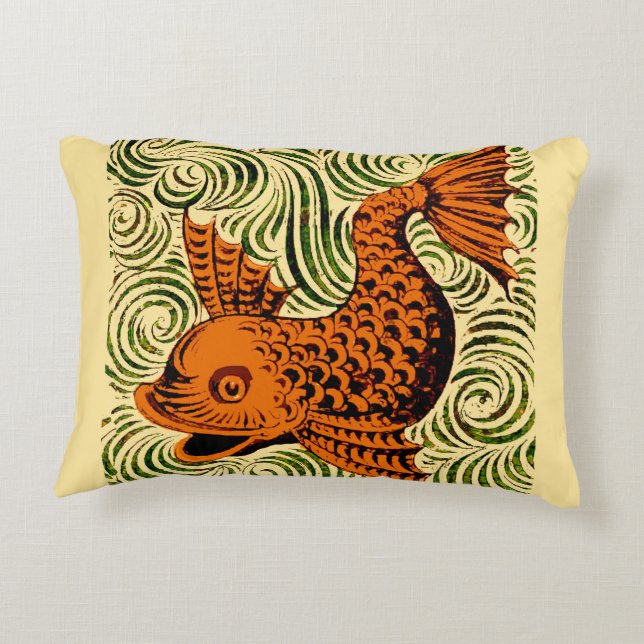 Gammal konst i fiskantique Tile Prydnadskudde (Baksidan)