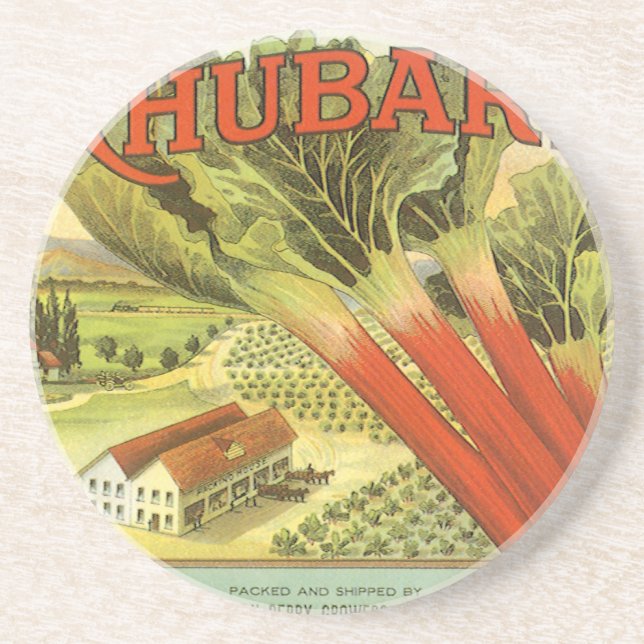 Gammal konstlåda för grönsakskan, Rhubarb Farm Underlägg (Framsidan)