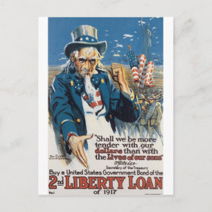 Gammal krigaffisch "för Uncle Sam" U.S. circa 1917 Vykort