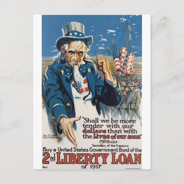 Gammal krigaffisch "för Uncle Sam" U.S. circa 1917 Vykort (Framsida)