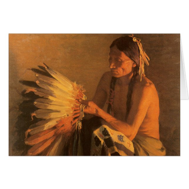 Gammal krigshuvudbonad av Joseph Henry Sharp Hälsningskort (Framsidan Horizontal)