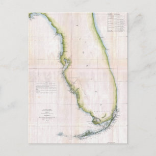 Gammal kustundersökningskarta över Florida Vykort