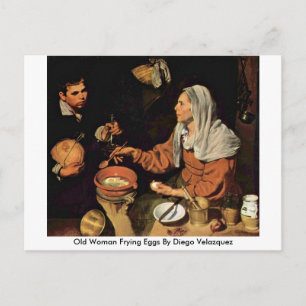 Gammal kvinnlig stekande ägg av Diego Velazquez Vykort