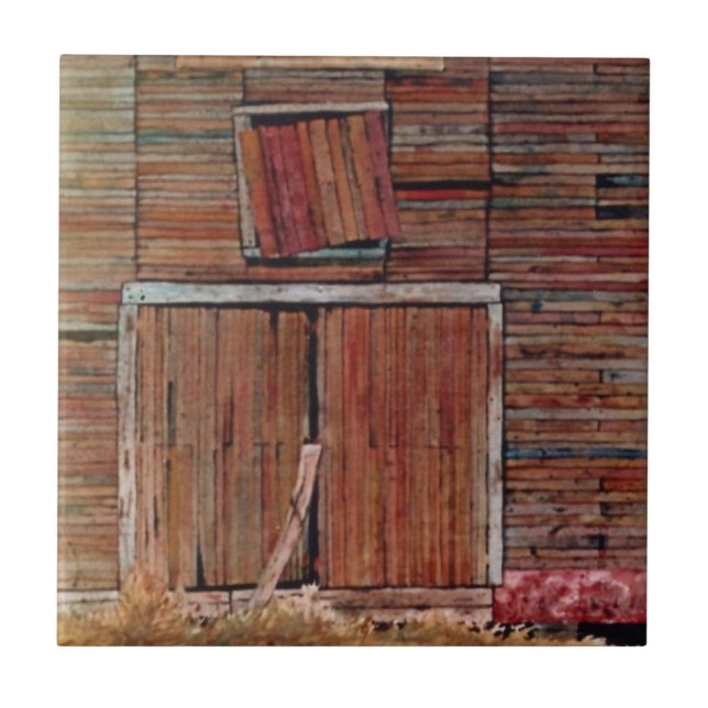 Gammal ladudörr, detaljförslutning. kakelplatta (Framsidan)