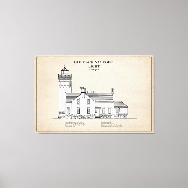 Gammal Mackinac Point Light - Michigan - SBD Canvastryck (Framsida)