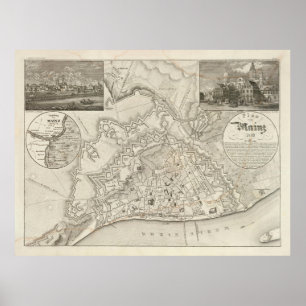 Gammal Mainz Tyskland Karta (1860) Poster