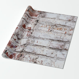 Gammal målad tegelvägg med vitfärgad målning presentpapper