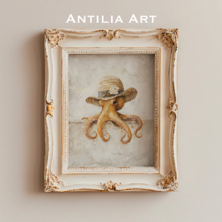 Gammal målning av bläckfisk Rustikalt fantasifullt Poster