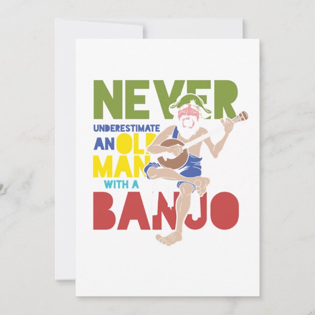 Gammal man med Banjo Land Music Bluegräs Gift Inbjudningar (Framsida)