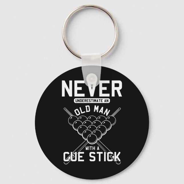 Gammal man med Cue Stick Billiards Player Snooker  Nyckelring (Framsida)