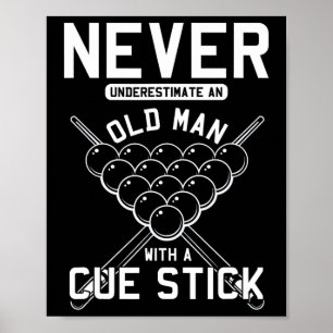 Gammal man med Cue Stick Billiards Player Snooker Poster