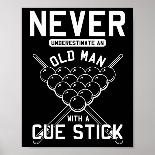 Gammal man med Cue Stick Billiards Player Snooker  Poster (Framsidan)