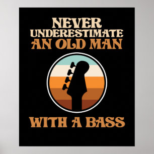 Gammal man med en Bass Guitar Music Player Musicia Poster