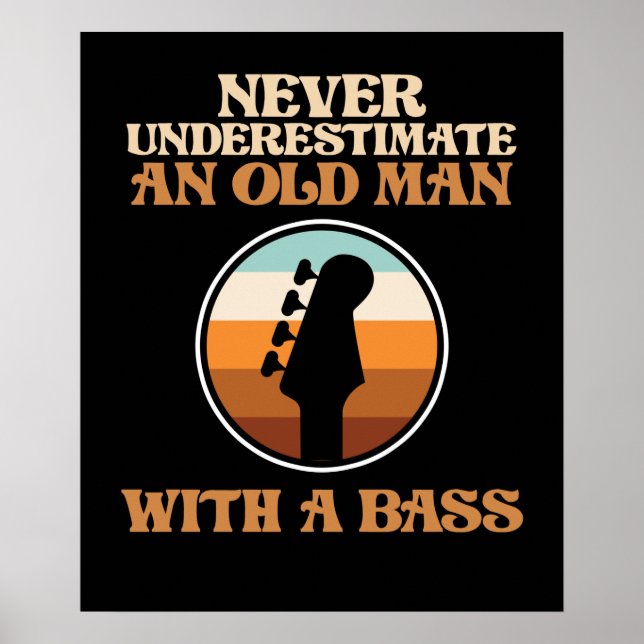 Gammal man med en Bass Guitar Music Player Musicia Poster (Framsidan)