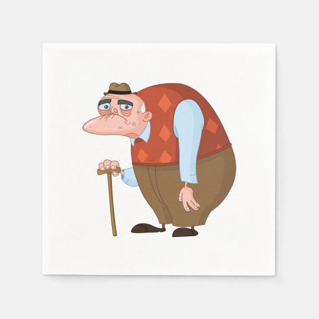 Gammal man med en Käpp Pappersservett (Framsidan)