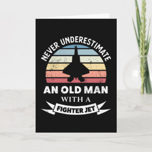 Gammal man med Fighter Jet Funny Airplan Gift Papp Kort