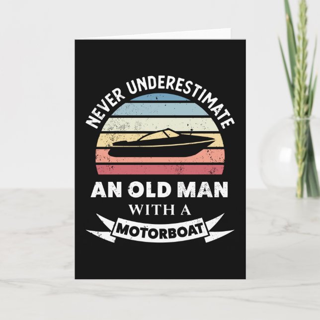 Gammal man med motorbåtsfuny Boating Gift Pappa Kort (Framsida)