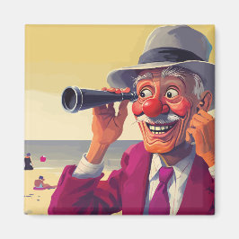 Gammal man med Spyglass på Beach, lustigt Magnet