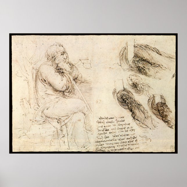 Gammal man och vatten skiss av Leonardo da Vinci Poster (Framsidan)
