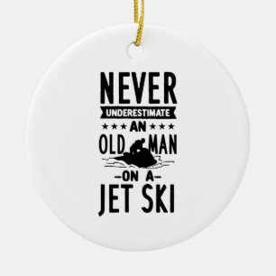 Gammal man på en Jet ski Julgransprydnad Keramik
