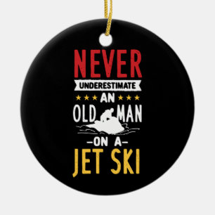Gammal man på en Jet Ski Julgransprydnad Keramik