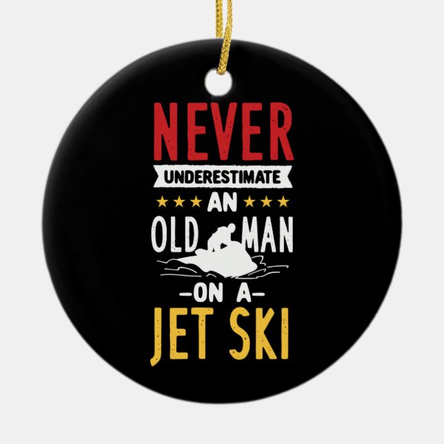 Gammal man på en Jet Ski Julgransprydnad Keramik (Framsidan)