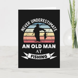 Gammal man på fiske Roligt fiskepresent till pappa Kort