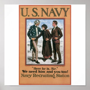 Gammal marin som rekryterar affischen circa 1917 poster