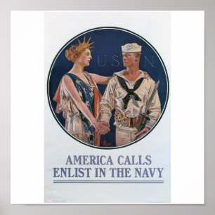 Gammal marin som rekryterar affischen circa 1917 poster