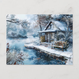 Gammal Mill av Frosty River i Winter Illustration Vykort