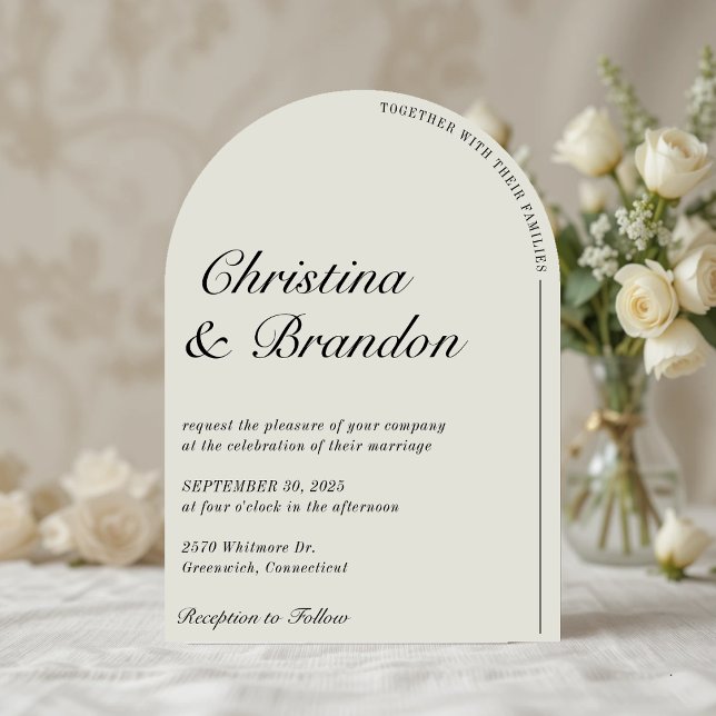 Gammal, minimalistisk inbjudan till Ecru White Wed (Old Money Minimalist Ecru White Wedding Invitation
)