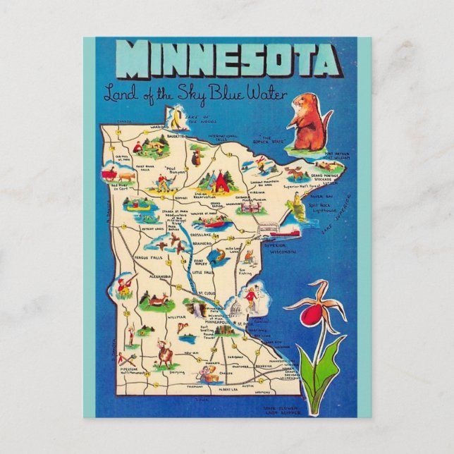 Gammal Minnesota-karta vykort (Framsida)