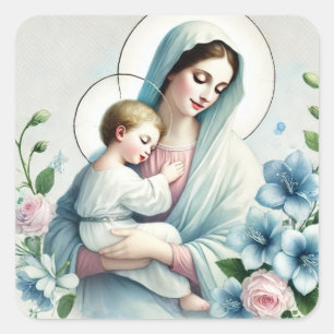 Gammal Moder Maria och Jesusbarnet Fyrkantigt Klistermärke