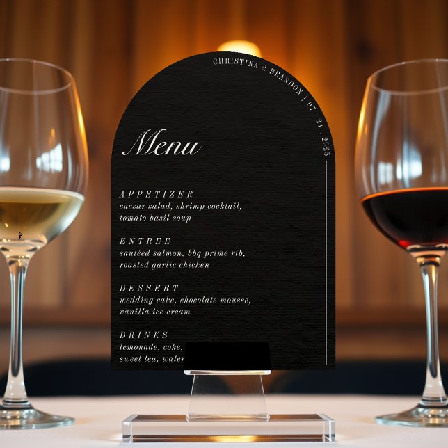 Gammal Money Minimalist Black Arch Bröllop Menu Inbjudningar (Old Money Minimalist Black Arch Wedding Menu Invitation
)