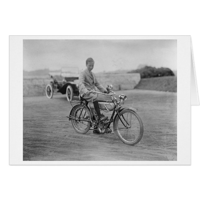 Gammal motorcykel med Lantern Headlight Hälsningskort (Framsidan Horizontal)