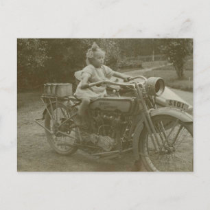 Gammal motorcykel med sidvagnsfoto med Vintage Vykort