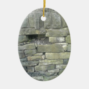 Gammal mur, sten, sten julgransprydnad keramik