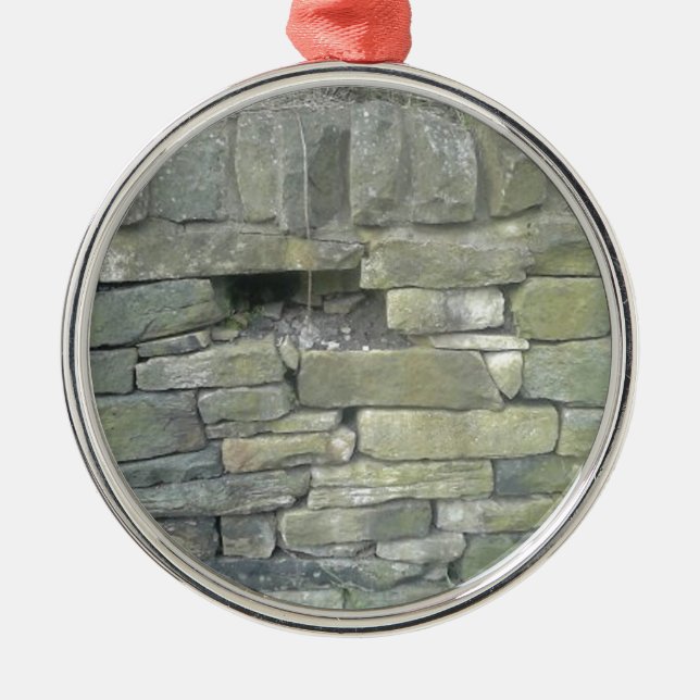 Gammal mur, sten, sten julgransprydnad metall (Framsidan)