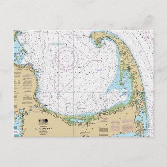Gammal nautisk karta över Cape Cod Bay  Vykort (Framsida)