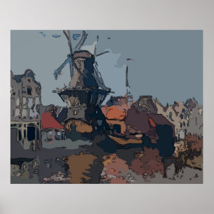 Gammal nederländsk Kvarn Painting Poster