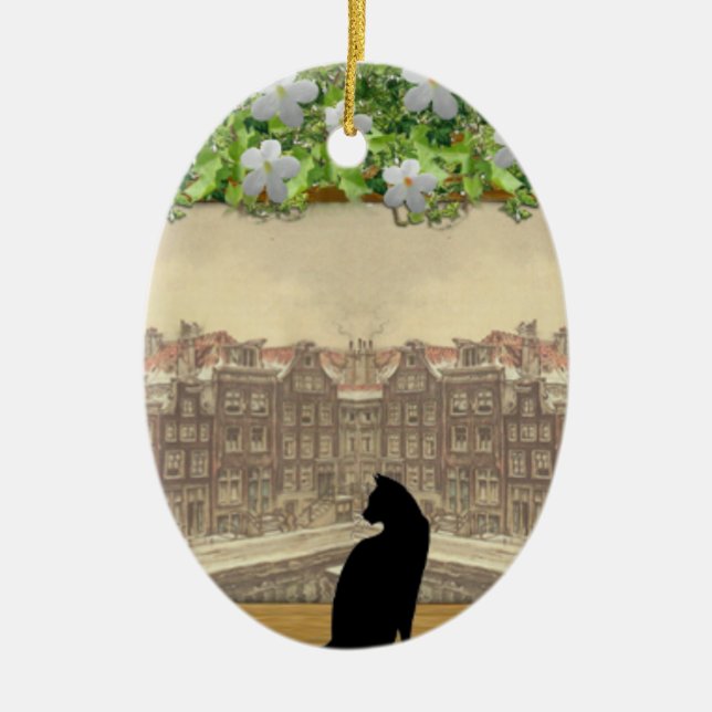 Gammal nederländsk vy julgransprydnad keramik (Framsidan)