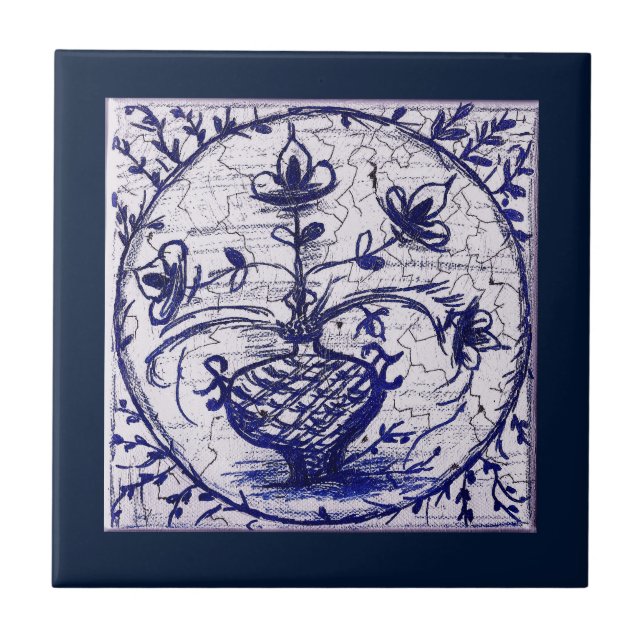 Gammal nordtysk bricka,vintage keramisk bricka kakelplatta (Framsidan)